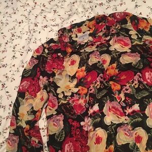 Black Blouse with Tropical Flowers